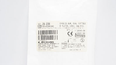 MicroAire ZB-236 Carbide Bur, Oval Cutting 8Flutes, Long, 4mm DIA. (x)
